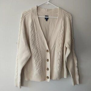 Gap Cardigan Sweater Womens S Cream Cable Knit Cotton Wool Chunky Fisherman